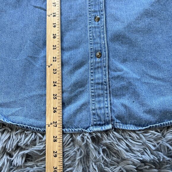 Vintage Embroidered Denim Shirt Short Sleeve Collared Bears Picnic Cottage - Picture 7 of 12